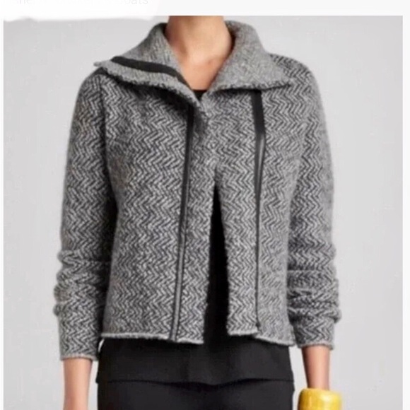 Eileen Fisher Moon High Collar Wool&Alpaca Blend asymmetrical Jacket - Picture 10 of 11